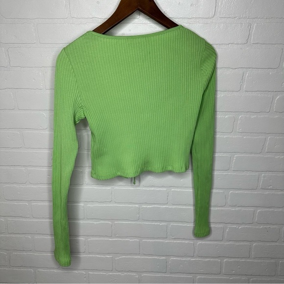 Aritzia Weekday The Cardigan Tie Front Ribbed Green sz S - Picture 6 of 6